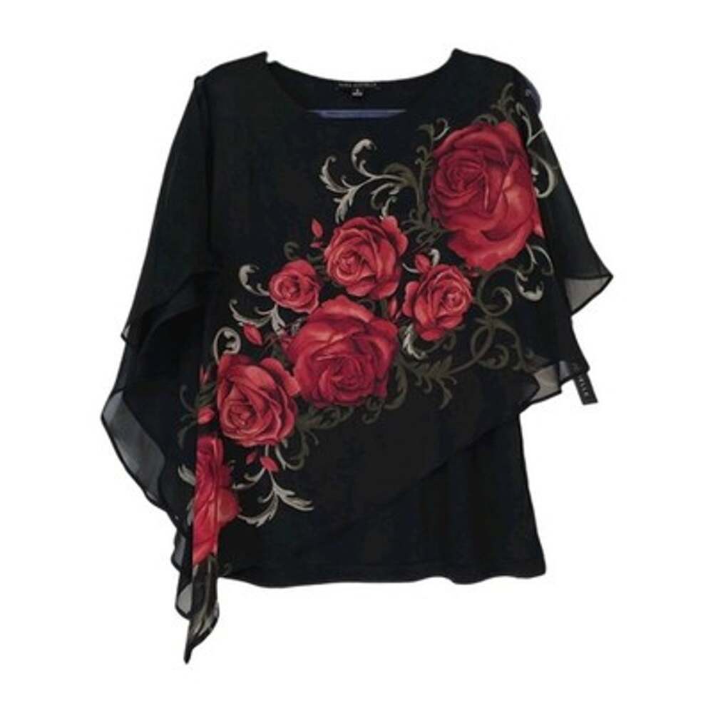 Vintage Y2K Floral Rose Blouse Womens S Flowy Sheer Whimsigoth Romantic NWT
